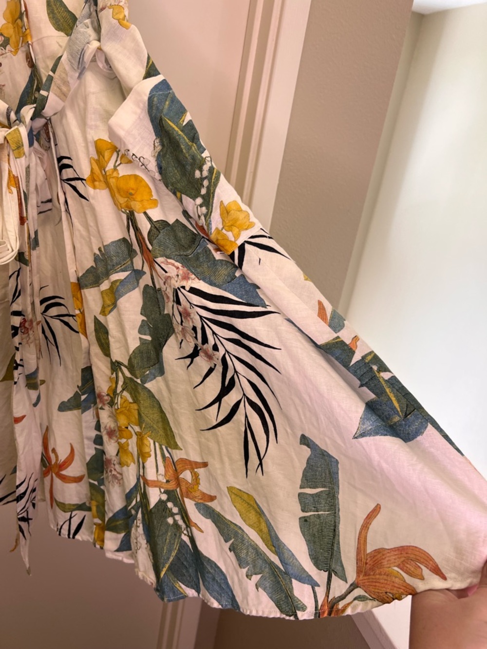 Zara Linen Blend Tropical Floral Wrap Dress Tie Front spring wedding guest dress - Picture 4 of 14
